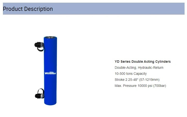 Yantai Winner Yd Model 10000psi Air Hydraulic Cylinder for Construction Using with 700bar Double Acting Hydraulic Jack.
